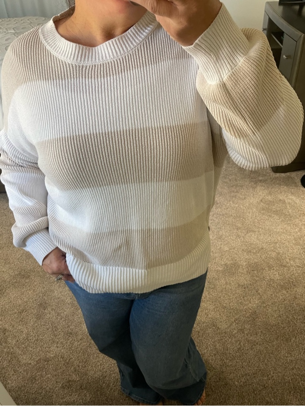 moon & madison Beige and cream Striped Sweater